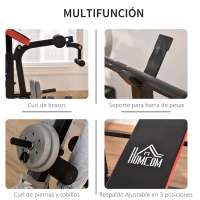 HOMCOM Banco de Musculación Multifuncional, Banco de Pesas con Respaldo Ajustable, Soporte para Barras Regulable, Extensión de Piernas, Curl de Predicador, Mariposa, Entrenamiento Casa Gimnasio, Rojo(m-5)