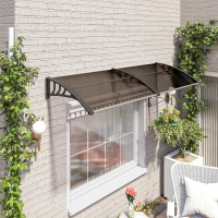 Outsunny Auvent de porte d'entrée, toit marquise de porte exterieur en polycarbonate et profil aluminium résistante toit abri protection contre la pluie et UV pour terrasse, balcon, 195x75cm, marron(m-8)