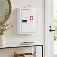 HOMCOM Armadietto medicinali da parete con serratura a combinazione e 3 livelli, bianco(m-4)