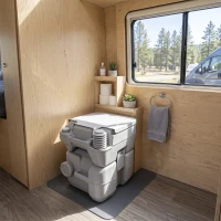 HOMCOM Campingtoilet, 20 L Mobiel WC, Campingtoilet met spoel- en afvoertank, 35,5 x 41 x 42,5 cm, plastic, grijs(m-8)