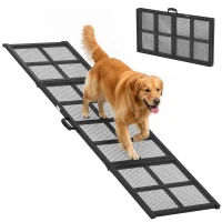 PawHut Klappbare Hunderrampe aus Stahl, Hundetreppe mit rutschfester Oberfläche, Tragkraft 180 kg, 191 x 50 x 4 cm, Schwarz(m-8)