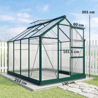 Outsunny kas met polycarbonaat behuizing en dakklep, 190x 252 x 201 cm(m-3)