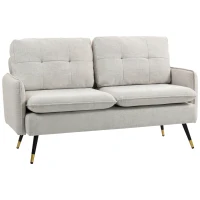 HOMCOM Divano 2 Posti in Tessuto Effetto Lino con Gambe in Acciaio e Cuscini Imbottiti, 139x68x80 cm, Bianco Crema(m-1)