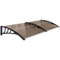Outsunny Auvent de porte d'entrée, toit marquise de porte exterieur en polycarbonate et profil aluminium résistante toit abri protection contre la pluie et UV pour terrasse, balcon, 195x75cm, marron(m-12)