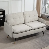 HOMCOM Divano 2 Posti in Tessuto Effetto Lino con Gambe in Acciaio e Cuscini Imbottiti, 139x68x80 cm, Bianco Crema(m-8)