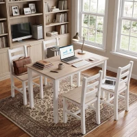 HOMCOM Conjunto de comedor de 5 piezas para 4 personas, mesa y sillas de estilo rústico de madera maciza, Natural/Blanco(m-4)