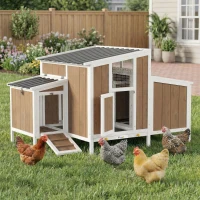 PawHut Gallinero para Exterior de Madera 145x90x92 cm para 2-4 Gallinas con Nido Casa Lateral Bandeja Extraíble Marrón Claro(m-2)