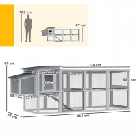 PawHut Large Chicken Coop, Wooden Hen House with Covered Run, Nesting Box, Pull-Out Tray, Opening Asphalt Roof, Grey(m-3)