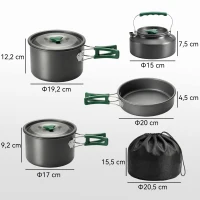 Outsunny Camping kookset 5-delig outdoor serviesset met anti-verbrandingsgrepen pan koekenpan voor 4-5 personen grijs(m-3)
