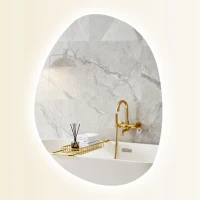 HOMCOM 70 x 50 cm Asymmetrischer Badspiegel mit LED-Licht, Smart Touch Schalter, Anti-Beschlag-Funktion, Silber(m-12)