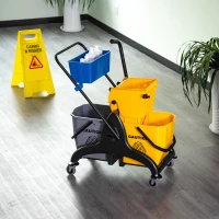 HOMCOM Balde de Esfregona 26 L com Rodas, Sistema de Espremedor, Asa de Transporte e Duplo Compartimento 78x45x95 cm Multicolor(m-9)
