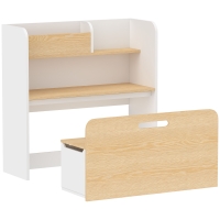 AIYAPLAY Kindertafel met zitbank 5-in-1 kinderzitgroep met boekenplank, verrijdbare opbergbank met opbergbox voor 3-8