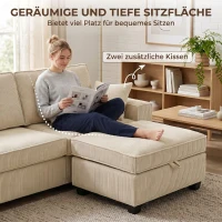 HOMCOM Ecksofa 216 cm 3-Sitzer L-Form Sofa mit Umkehrbarem Aufbwahrungshocker, Cord-Optik, Breiter Sitzfläche, für Wohnzimmer(m-6)