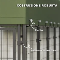 PawHut Recinto per Cani da Esterno in Acciaio con 2 Ciotole Girevoli e Tetto in Tessuto Oxford, 244x122x183 cm, Verde(m-7)