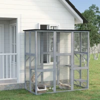 PawHut Wooden Catio Cat Outdoor Enclosure, Cat Cage with Waterproof Roof, Platforms, for Multiple Kittens, 180 x 98 x 180 cm(m-2)