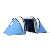 Outsunny Campingzelt für 4-5 Personen leicht wasserabweisend Familienzelt mit 3 Zimmer Seitentür Fenster Blau(m-12)
