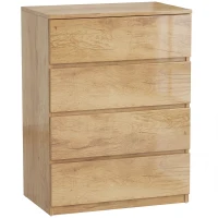 HOMCOM Cómoda 4 Cajones para Dormitorio Moderna Diseño sin Tiradores para Comedor Entrada 60x40x80 cm Madera Natural(m-1)
