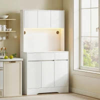 HOMCOM Buffet cuisine meuble cuisine rangement haut avec lumière LED RGB, plan de travail, 6 portes, 2 tiroirs, blanc(m-2)