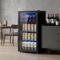 HOMCOM 90L Drinks Fridge, 139 Can Under Counter Freestanding Beer Fridge with LED Light(m-14)