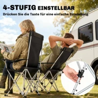 Outsunny Set van 2 Opvouwbare Campingstoelen met Afneembare Voetsteun en Bekerhouder, Belastbaar tot 120 kg - Zwart(m-4)
