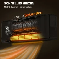 HOMCOM Wandmontierter 2000W Keramik Elektroheizer, Ventilator, Thermostat, Timer, Fernbedienung, Glaspaneel, Schwarz(m-4)