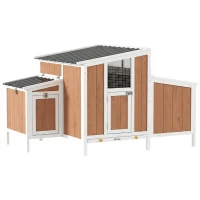 PawHut Gallinero para Exterior de Madera 145x90x92 cm para 2-4 Gallinas con Nido Casa Lateral Bandeja Extraíble Marrón Claro(m-1)