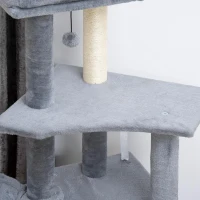 PawHut Arranhador para Gatos 127 cm com Caverna Rede Cama Plataformas Rampa de Sisal Bola Pendurada Cinza(m-7)