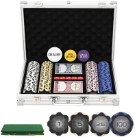 SPORTNOW Pokerchips-set in koffer, met dobbelstenen, dealerbutton, 2 kaartspellen, zilverkleurig(m-11)