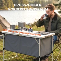 Outsunny Campingkeuken opvouwbaar Campingkast met aluminium frame opbergruimte werkblad voor camping en reizen zilver(m-4)