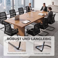 HOMCOM Zestaw 2 ergonomicznych krzeseł biurowych bez kółek, tapicerowane krzesła konferencyjne na płozach do poczekalni i recepcji, czarny(m-6)