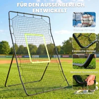 HOMCOM Baseball-Rückprallnetz, wetterbeständig, Metallrahmen, grüne Trefferzone, 174H x 123B x 90T cm(m-4)