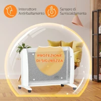 HOMCOM Riscaldatore Elettrica a Mica 1000W/2000W con Termostato Regolabile, 4 Ruote, 15-20 m², Bianco(m-4)