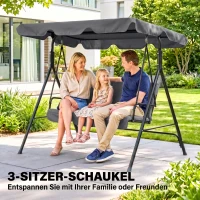 Outsunny Hollywoodschommel, Tuinschommel, 3-zits Schommelbank met Dak, Staal, 172 x 110 x 153 cm, Grijs(m-6)