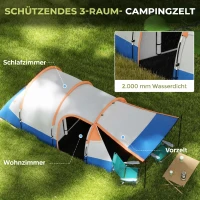 Outsunny Campingzelt, für 2 Personen, Laternenhaken, drei Eingänge, wasserdicht, Orange(m-4)