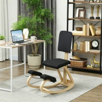 HOMCOM Silla Ergonómica de Rodillas con Respaldo Cojines Acolchados Marco de Madera para una Mejor Postura Oficina Negro(m-2)