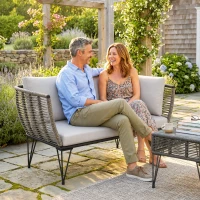 Outsunny Gartensofa mit Kissen 2-Sitzer Sofa Outdoor Balkon Sofa Rattansofa Polyrattan Gartenmöbel 123 x 67 x 72 cm Hellgrau(m-8)