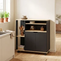 HOMCOM Rollender Küchenwagen mit Stauraum, Schrank, verstellbare Regale, für Küche, Wohnzimmer, Esszimmer, Schwarz(m-10)