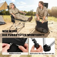 Outsunny Set van 2 Opvouwbare Campingstoelen met Afneembare Voetsteun en Bekerhouder, Belastbaar tot 120 kg - Zwart(m-7)