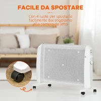 HOMCOM Riscaldatore Elettrica a Mica 1000W/2000W con Termostato Regolabile, 4 Ruote, 15-20 m², Bianco(m-5)