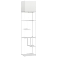 HOMCOM Stehlampe Stehleuchte mit Regalen, einstellbare Helligkeit & Farbtemperatur für Schlafzimmer, Büro, Wohnzimmer, Weiß(m-1)