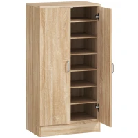 HOMCOM Schuhschrank mit 2 Türen, 6 verstellbare Regalböden, Soft-Close-Scharniere für 14 Paar Schuhe, Naturholz(m-11)