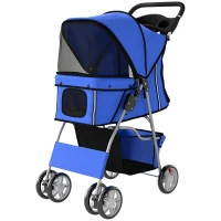 PawHut Dog Pram, Pet Stroller with Reflective Strips, Foldable Cat Stroller with 360° Swivel Wheels, Blue(m-11)