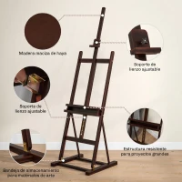 HOMCOM Caballete de Pintura 230 cm con Altura y Ángulo Ajustables Almacenamiento para Adultos Artistas Pintor Marrón(m-5)