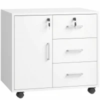 HOMCOM Mueble para Impresora con Ruedas Mesa para Impresora con Puerta y 3 Cajones Cerraduras Estante Ajustable Blanco(m-1)