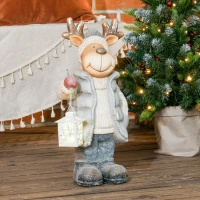 HOMCOM Weihnachtsdeko, Rentier mit Laterne, LED, batteriebetrieben, 25,5 x 19,5 x 52 cm(m-10)
