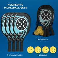 SPORTNOW Pickleball-set met 4 rackets, 4 ballen, draagtas, lichtgewicht en duurzaam, blauw+zwart(m-6)