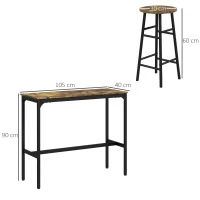 HOMCOM Ensemble table haute de bar + 2 tabourets structure en acier plateau aspect effet bois d'acajou 2 personnes noir(m-3)