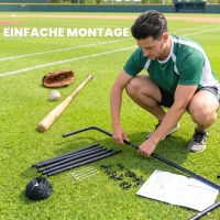 HOMCOM Baseball-Rückprallnetz, wetterbeständig, Metallrahmen, grüne Trefferzone, 174H x 123B x 90T cm(m-6)