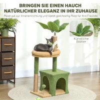 PawHut Kratzbaum 98 cm hoch Katzenbaum mit Höhle, Katzenbett Blätter-Design, Jutestämme, 2 Spielbälle für Katzen unter 5 kg(m-4)