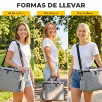 PawHut Bolso de Viaje para Perros Bolsa de Premios con 2 Contenedores de Pienso y Cuenco Plegable Bolsillos Gris Claro(m-7)